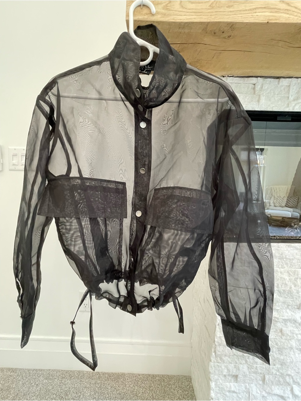 Nicole Miller Sheer Black Women's Jacket - Lightweight Button-Front Coat - Picture 5 of 5